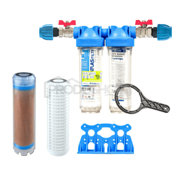 Sada filtru Senior 10" DUO. Komplet připojení 1". Filtrace nečistot, redukce železa a manganu