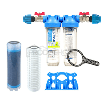 Sada filtru Senior 10" DUO. Komplet připojení 1". Filtrace nečistot, zápachu a chuti (LA-SX)