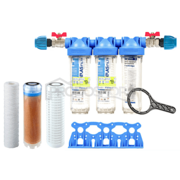 Sada filtru Senior 10" TRIO. Komplet připojení 1". Filtrace nečistot a vodního kamene (QA CF-SX)