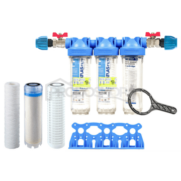 Sada filtru Senior 10" TRIO. Komplet připojení 3/4". Snížení dusičnanů ve vodě.(QA 10 AF-SX)