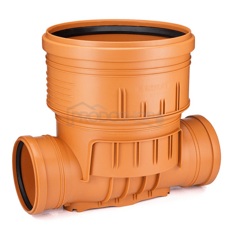 Schéma zapojení: Revizní šachta DN 400 má 2 vstupy DN 160. Na stoupací potrubí je použita hladká trouba ø400, délky 5500mm.