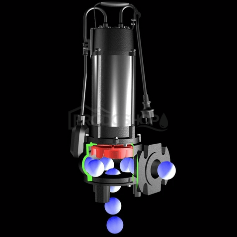 Schéma zapojení: Ponorné kalové čerpadlo VOX 50-2,2 má speciální hydraulický systém. Rotor Vortex má vnitřní volný průchod o průměru až 50 mm.